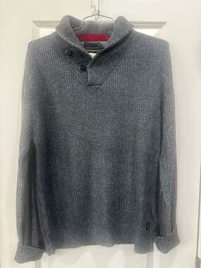 Relwen Mechanic Shawl‎ Button-Neck Sweater Charcoal Grey Heather Melange Medium